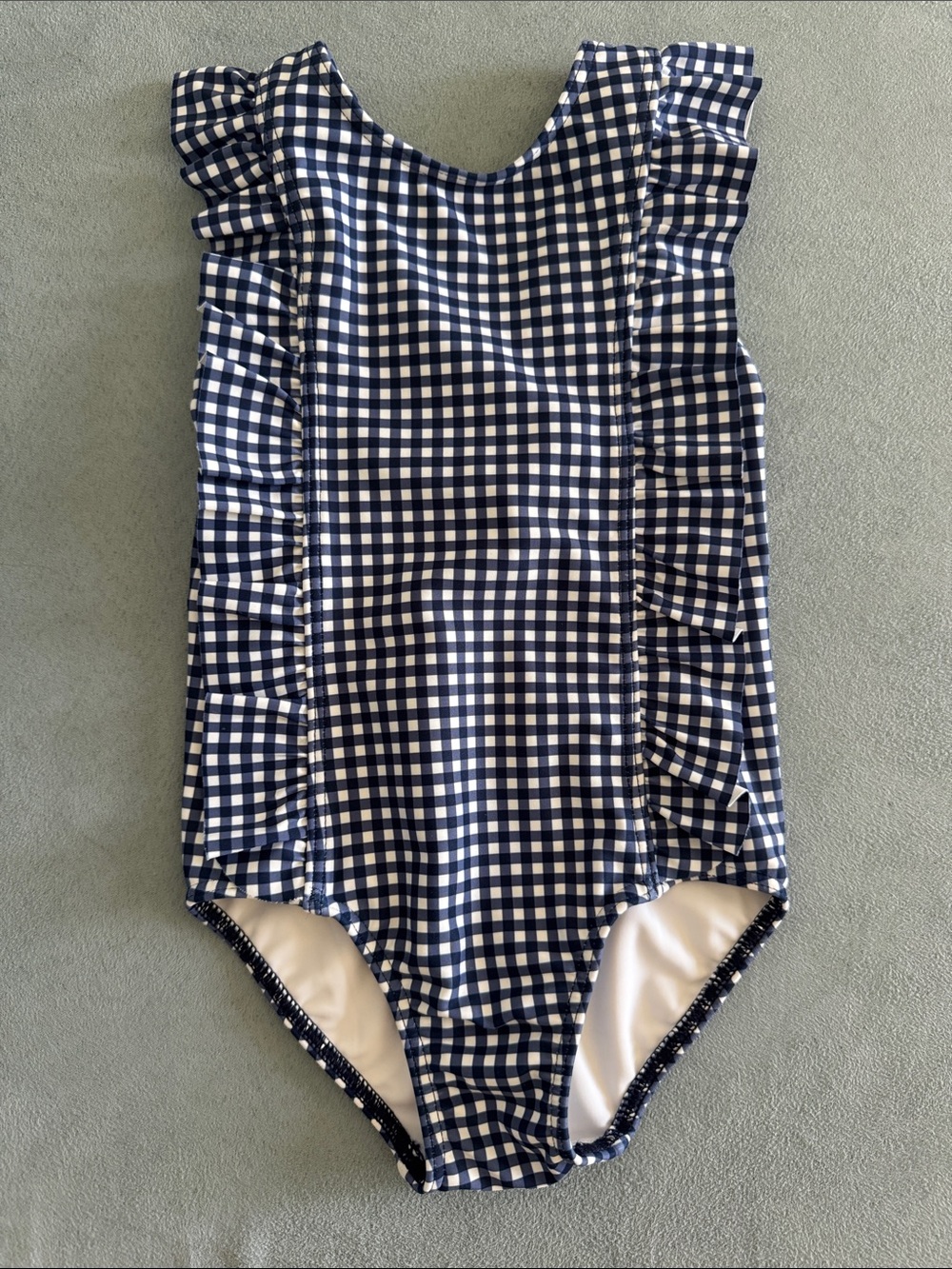 Minnow Navy Gingham Ruffle-Trim Kids One-Piece Swimsuit